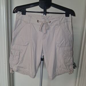 Massini Y2K Neutral Tan Utilitarian Cargo Shorts Size 8 Granola Gorpcore Safari